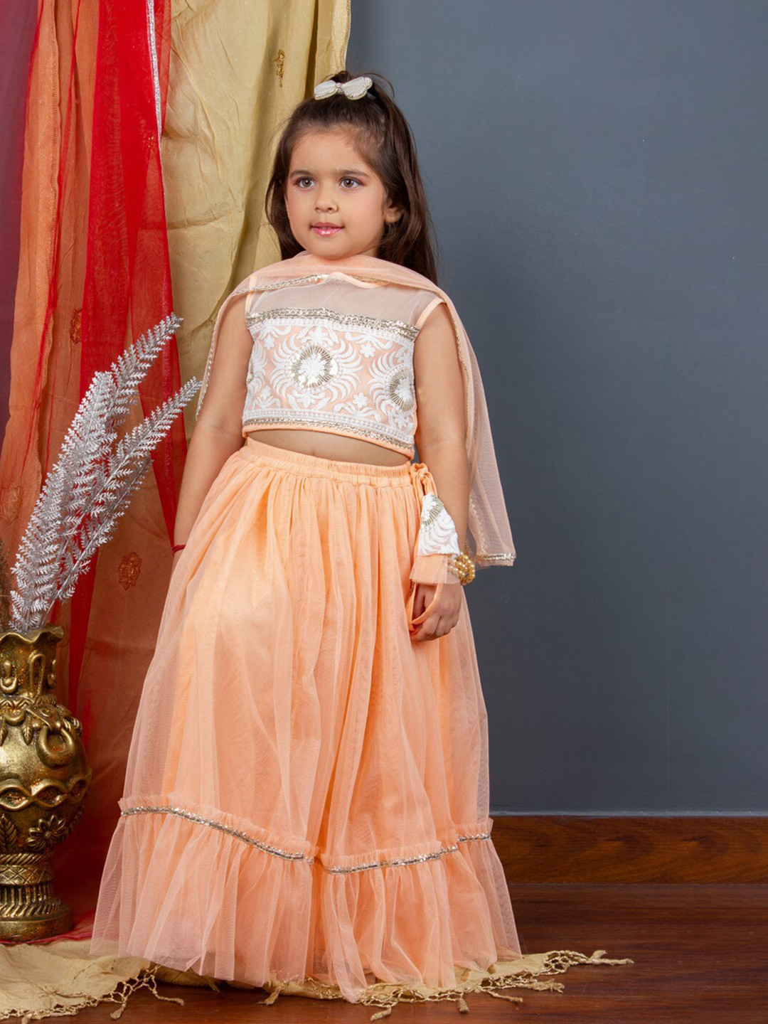 Bella Moda Girls Embroidered Thread Work Ready to Wear Lehenga & Blouse With Dupatta