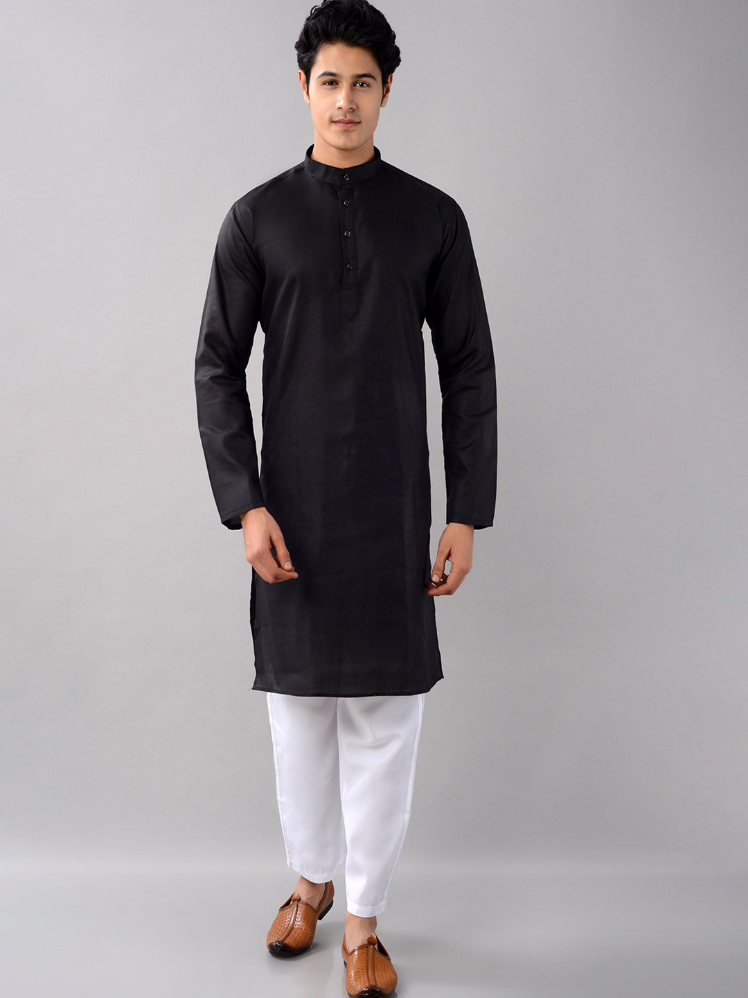 VILLAIN Band Collar Long Sleeves Straight Kurta & Pyjamas