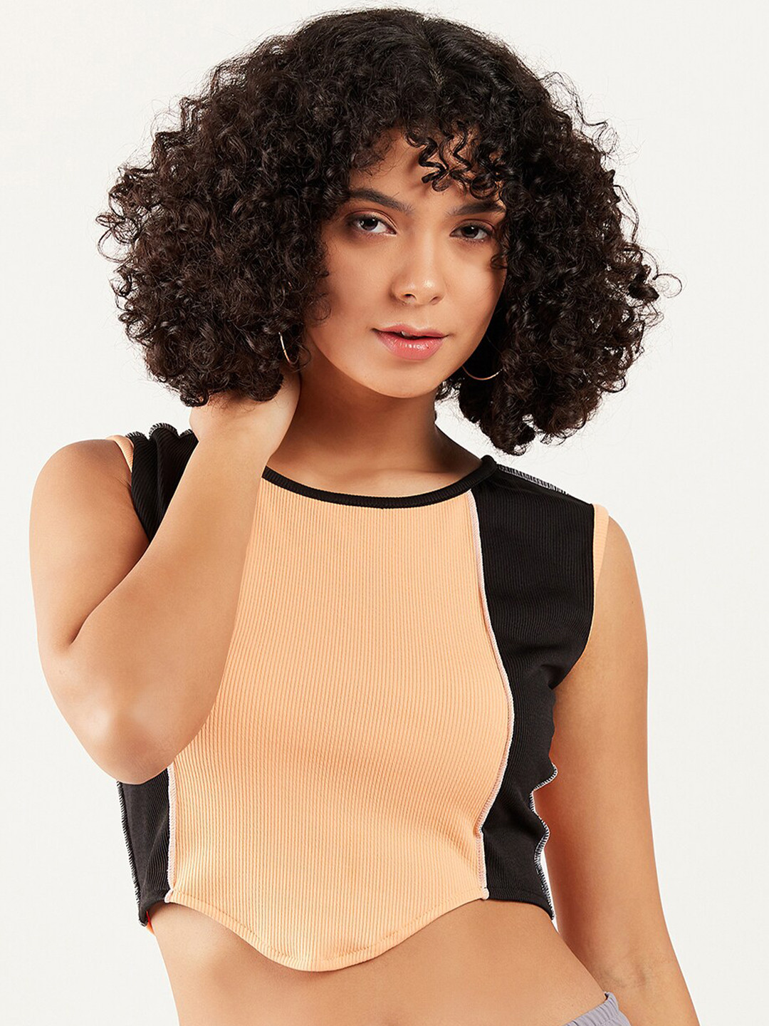 Athena Colourblocked Round Neck Tank Crop Top