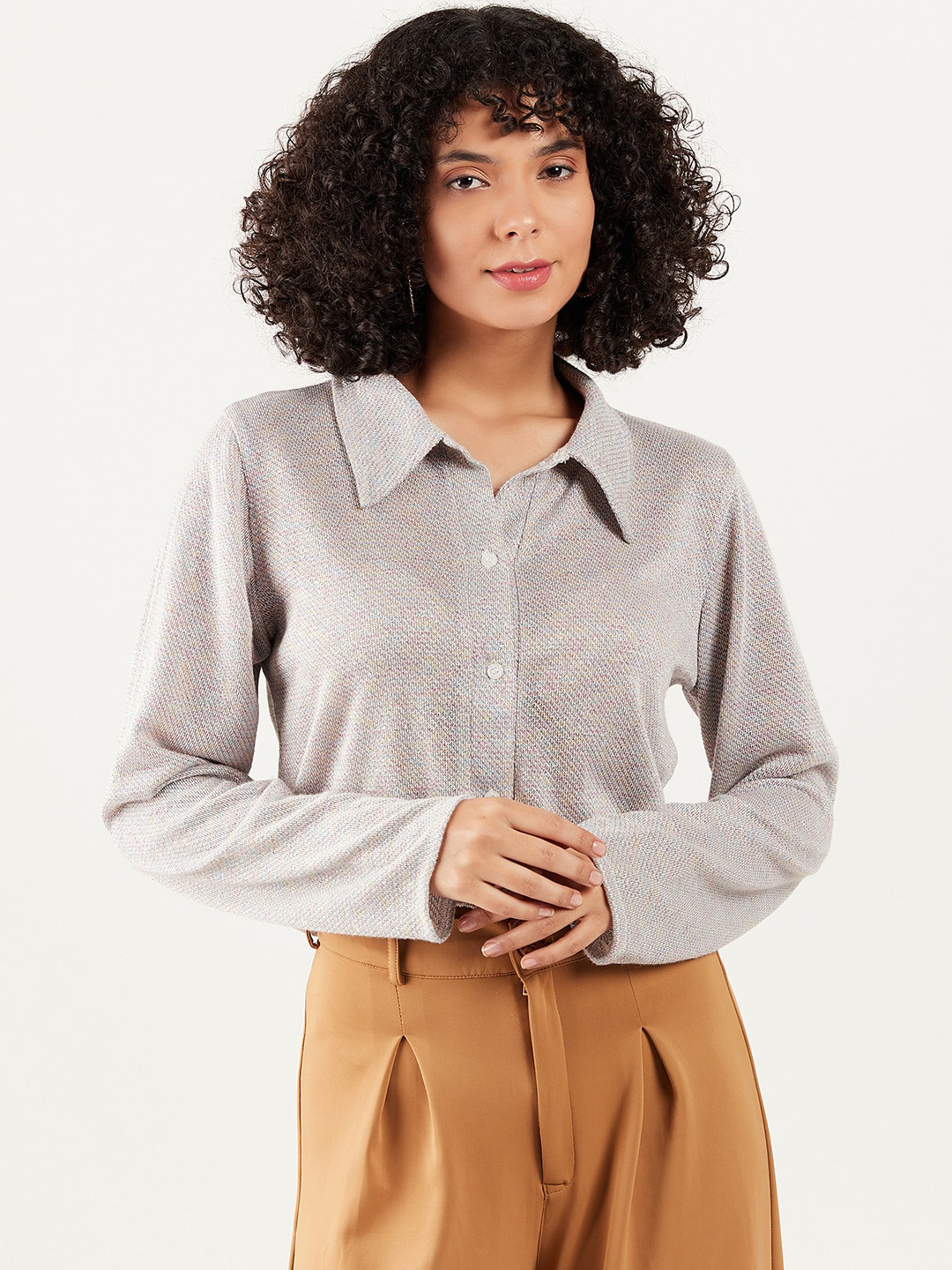 Athena Immutable Cuffed Sleeves Crop Net Shirt Style Top