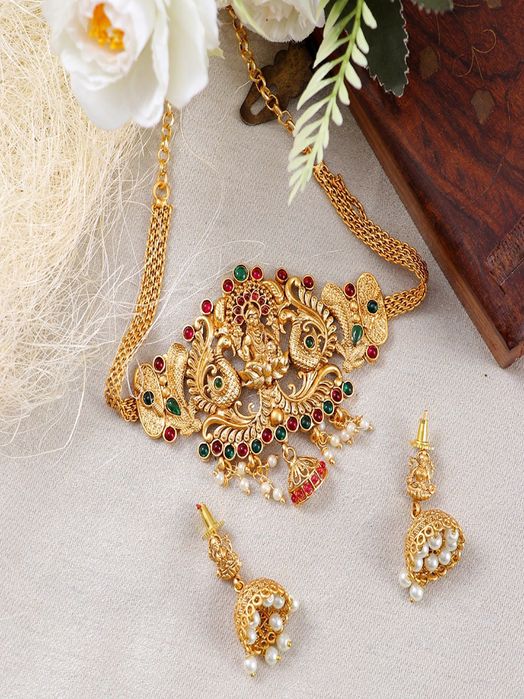UNIVERSITY TRENDZ Gold-Plated Goddess Lakshmi Jewellery Set