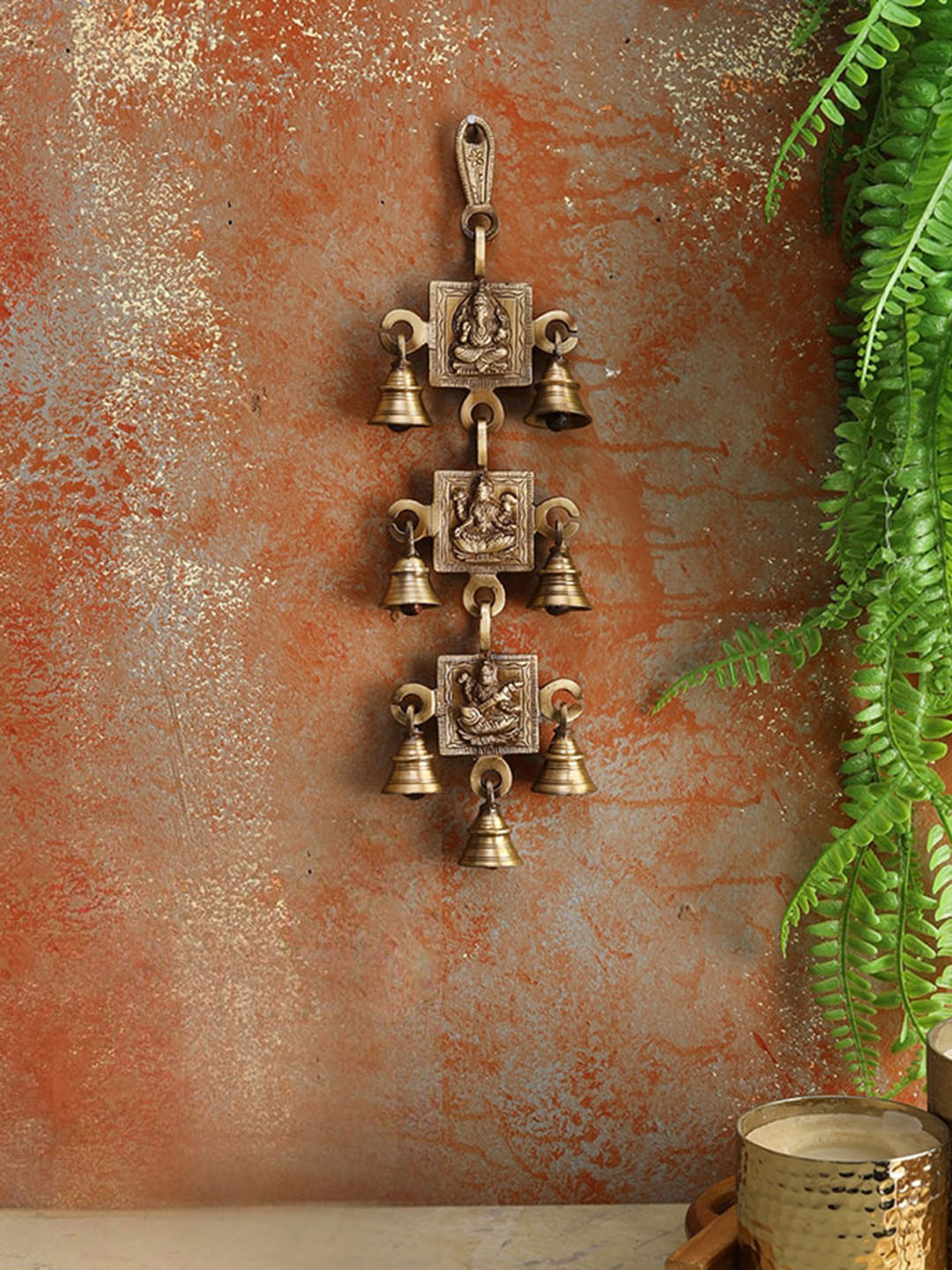 Two Moustaches Two Moustaches Ganesh Laxmi Saraswati Brass Matte Wall Hangings-11.8In