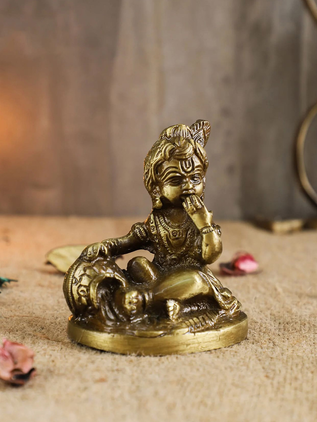 Two Moustaches Golden Brass Krishna Makhan Chor Idol