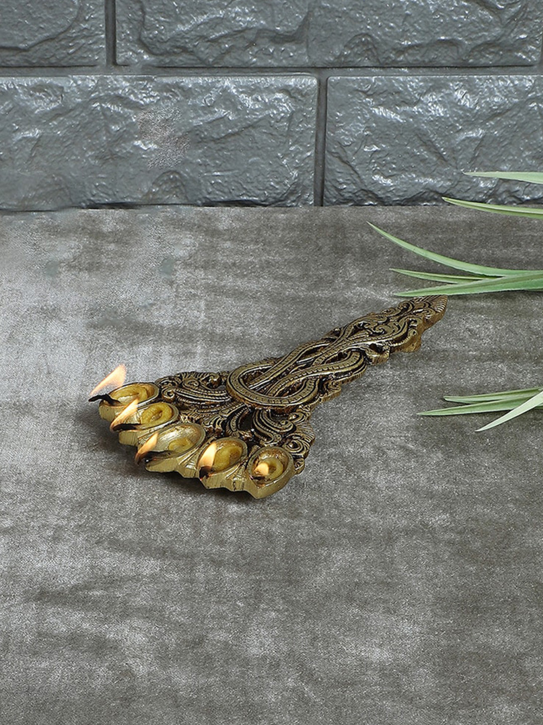 Two Moustaches Gold-Toned Brass Sheshnag Design 5 Oil Wick Pooja Spoon