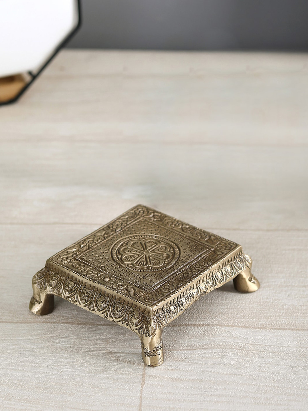 Two Moustaches Brass Pooja Chowki For Temple