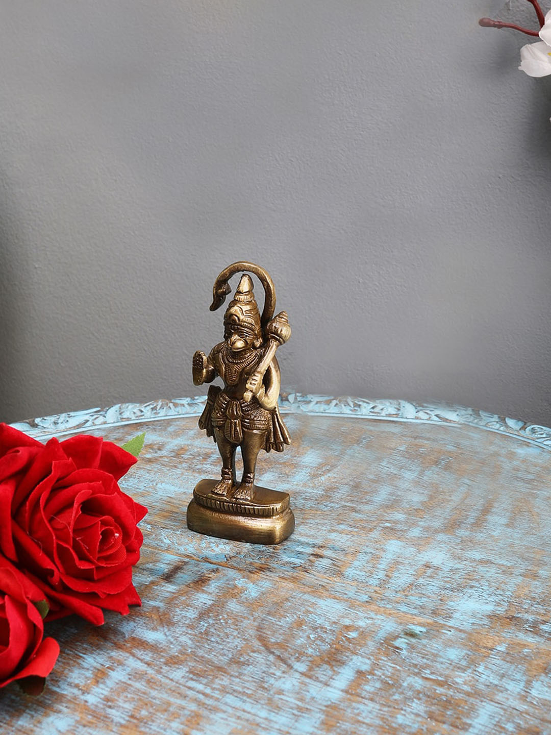 Two Moustaches Brass Standing Hanuman Ji Idol