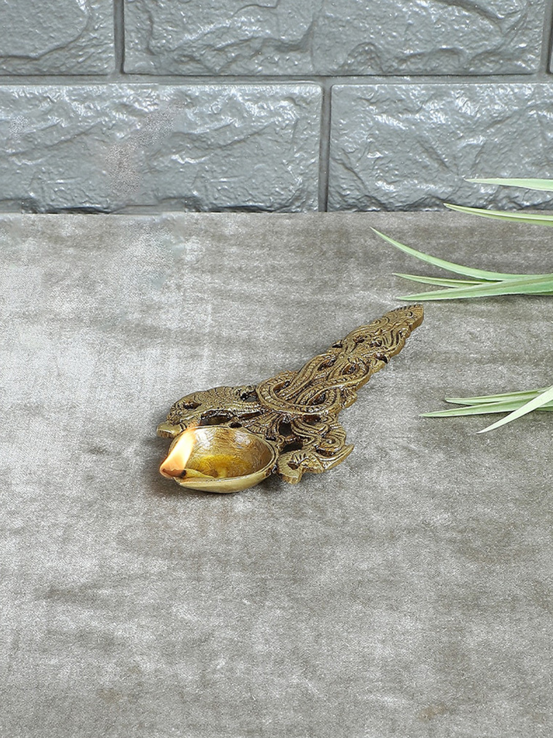 Two Moustaches Twin Peacock Design Round Pooja Aarti Spoon