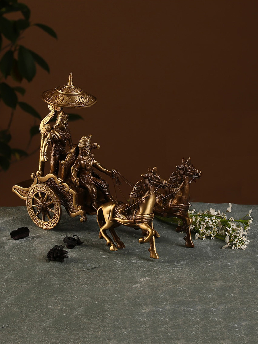 Two Moustaches Brown Krishna Arjuna Rath Showpiece