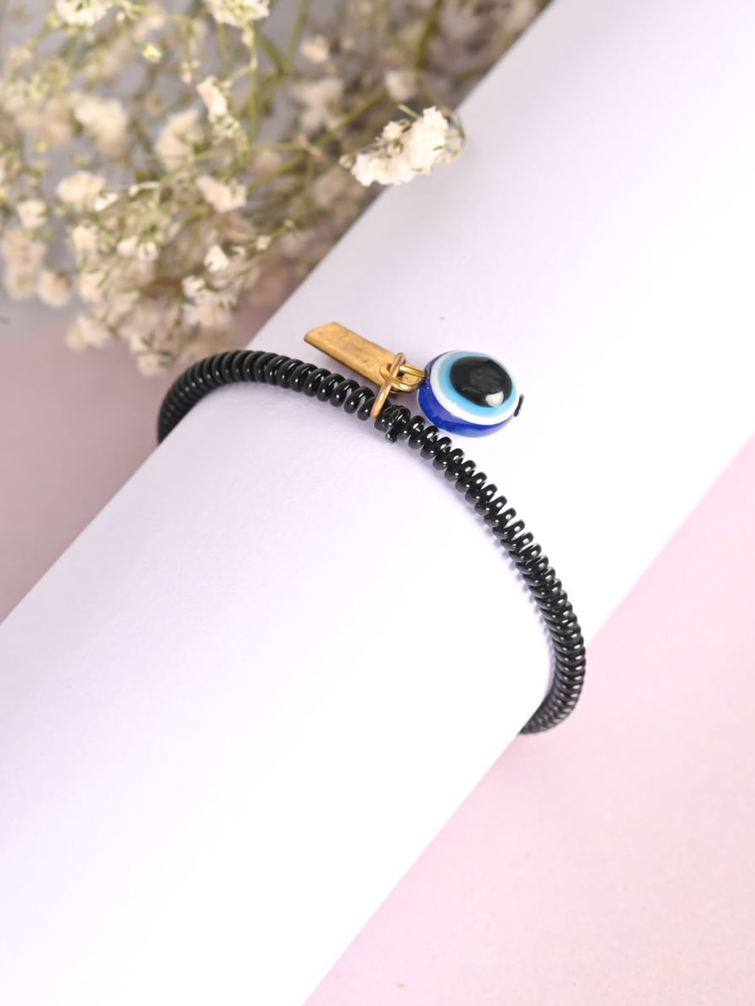 NVR Unisex Black Evil Eye Spring Ring Bracelet