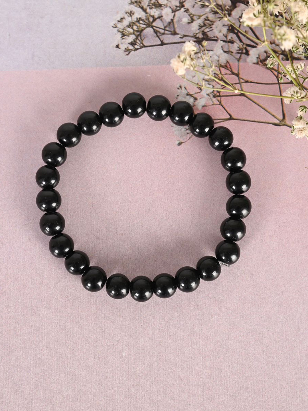NVR Unisex Black Marbel Crystal Elasticated Bracelet