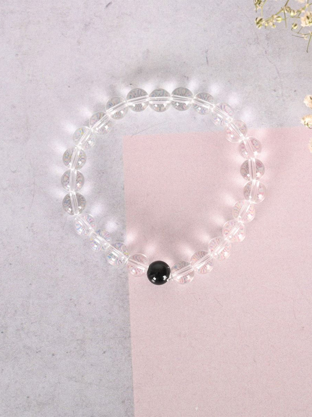 NVR Unisex Marble Crystal Beaded Elasticated Bracelet