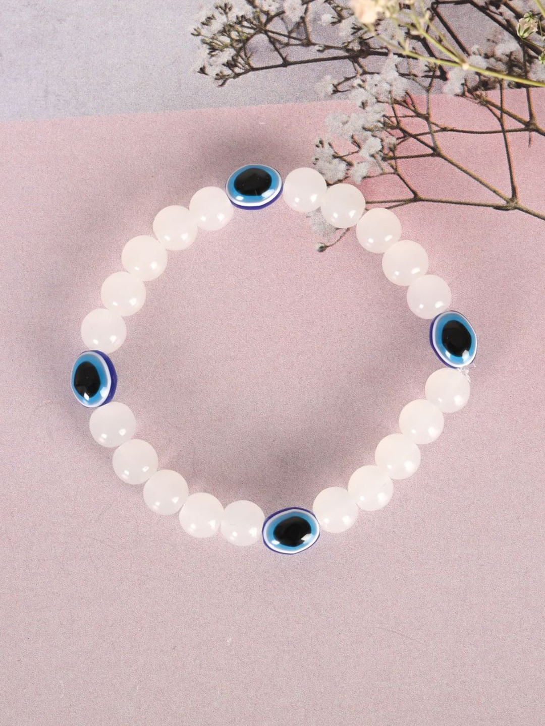 NVR Unisex Evil Eye Marble Crystal Beaded Elasticated Bracelet