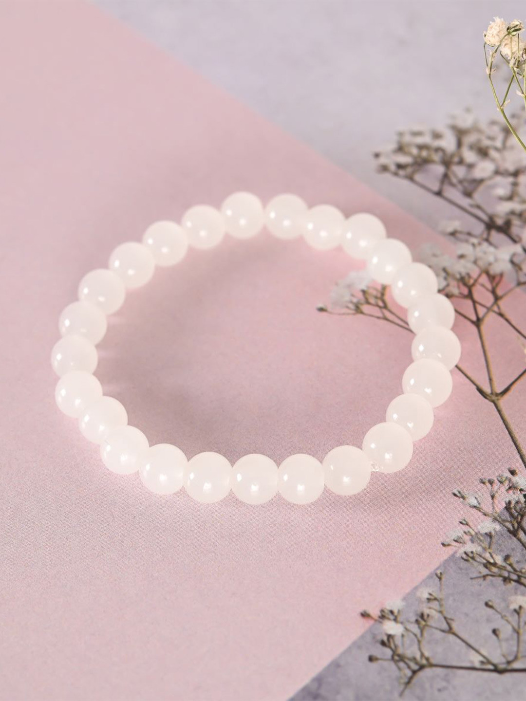 NVR Unisex Marble Crystal Beaded Elasticated Bracelet