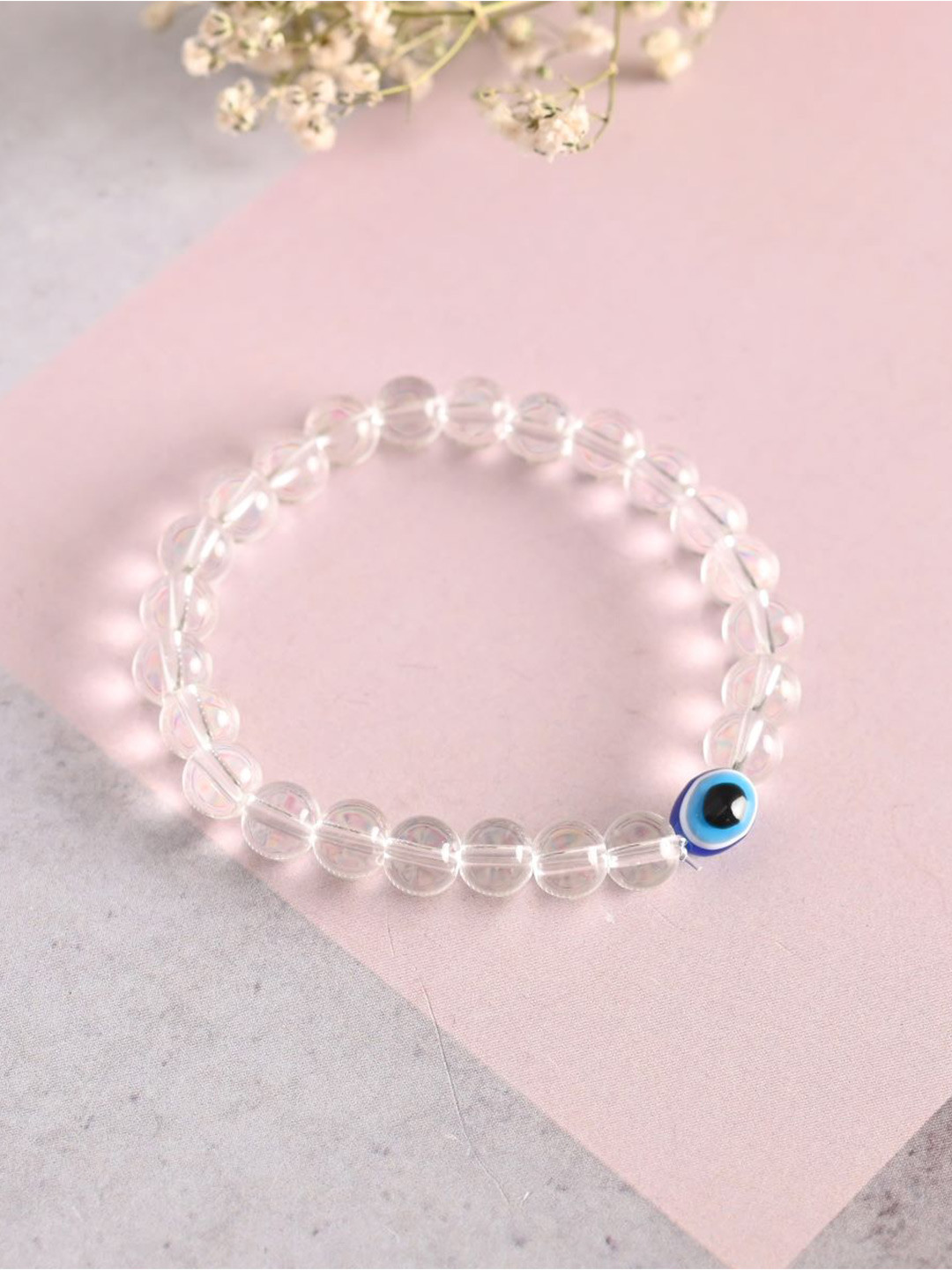 NVR Unisex Evil Eye Transparent Beaded Elasticated Bracelet