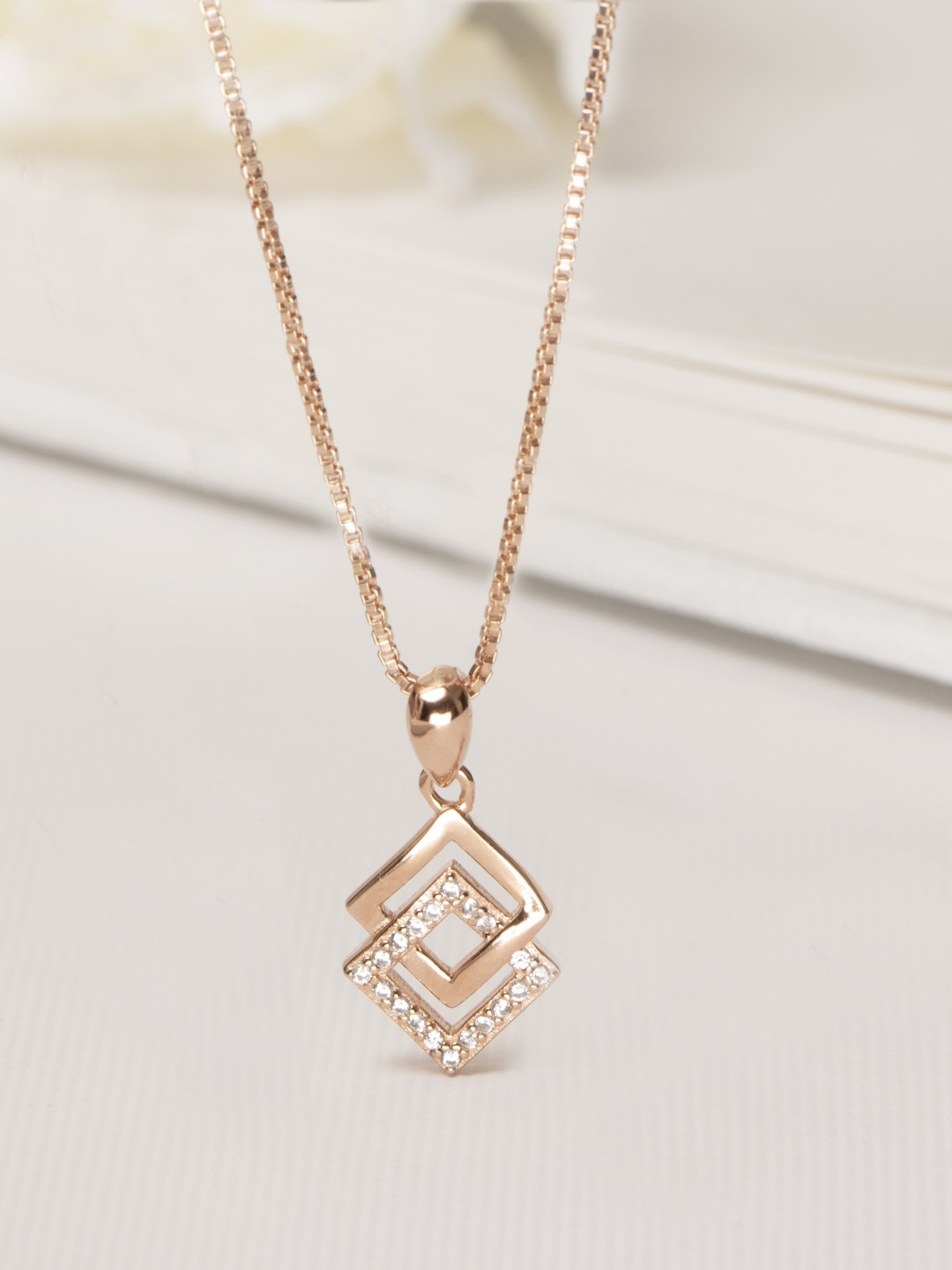Zavya Women Rose Gold-Plated CZ Studded Sterling Silver Pendant Necklace