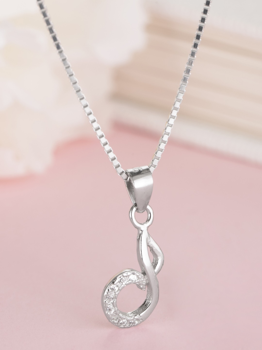 Zavya Women Rhodium-Plated CZ Studded Sterling Silver Pendant Necklace