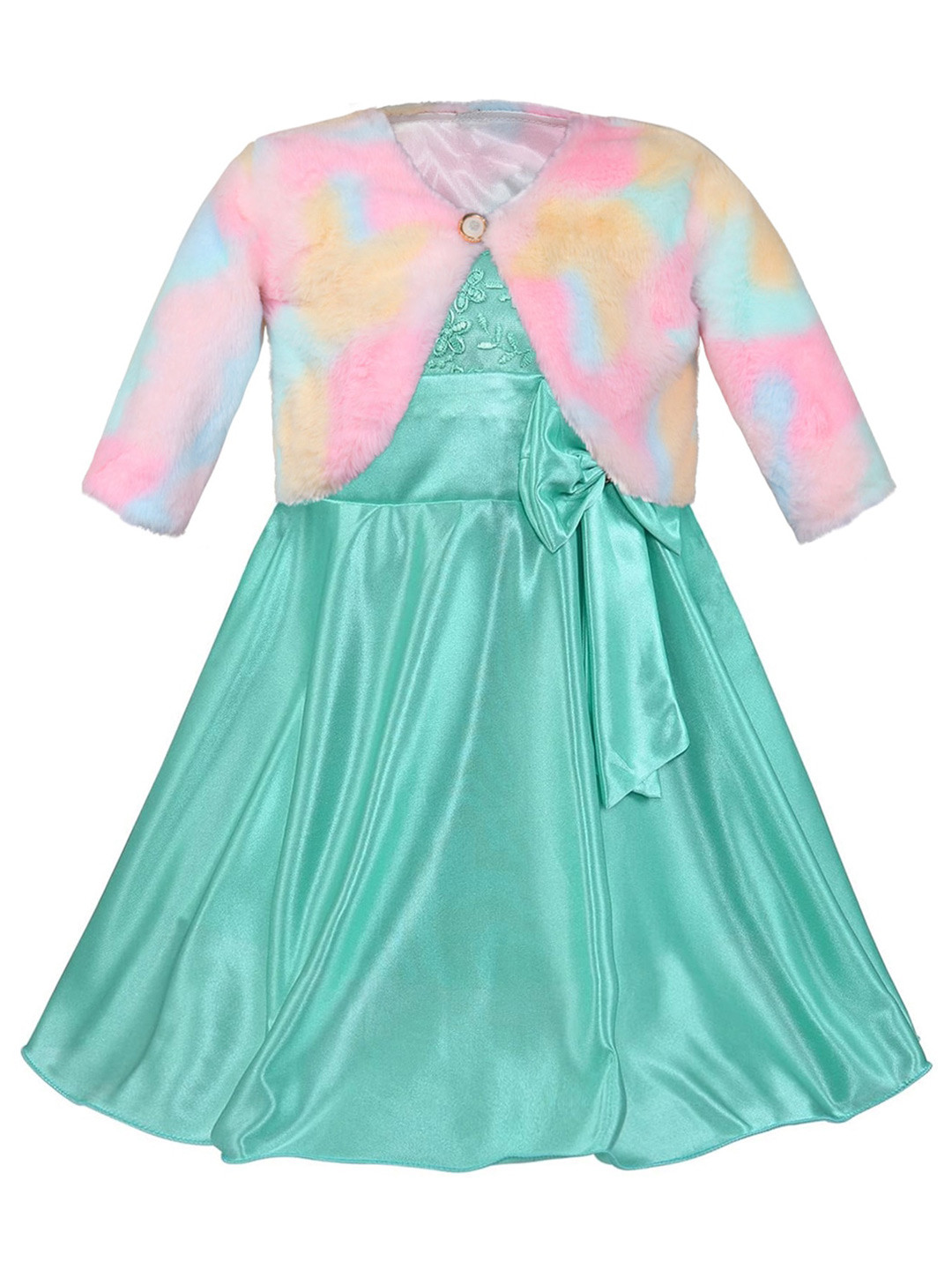 Wish Karo Girls Floral Satin Fit & Flare Dress With Jacket