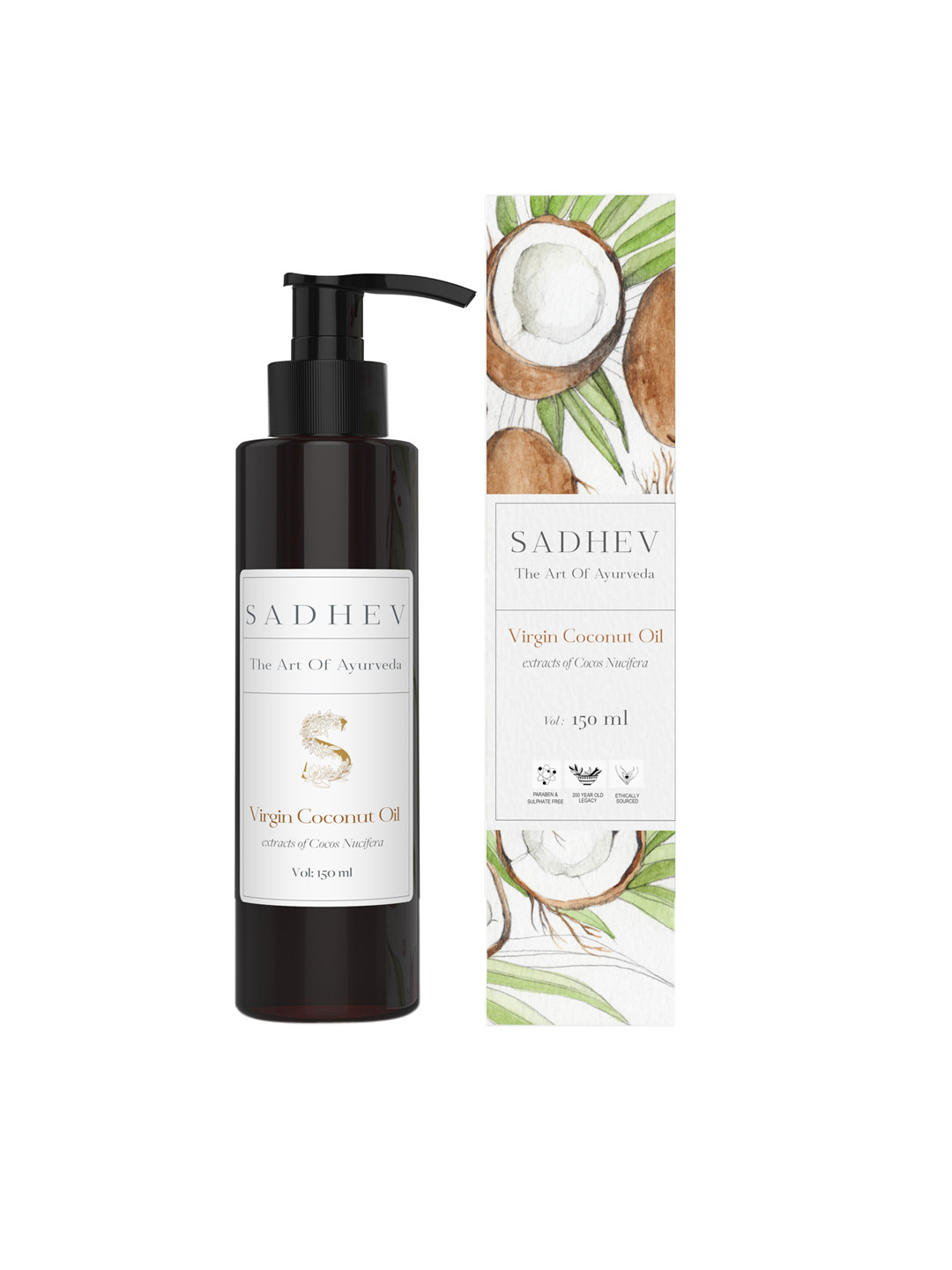 SADHEV Natural Virgin Coconut Oil Extracts of Cocos Nucifera - 150 ml