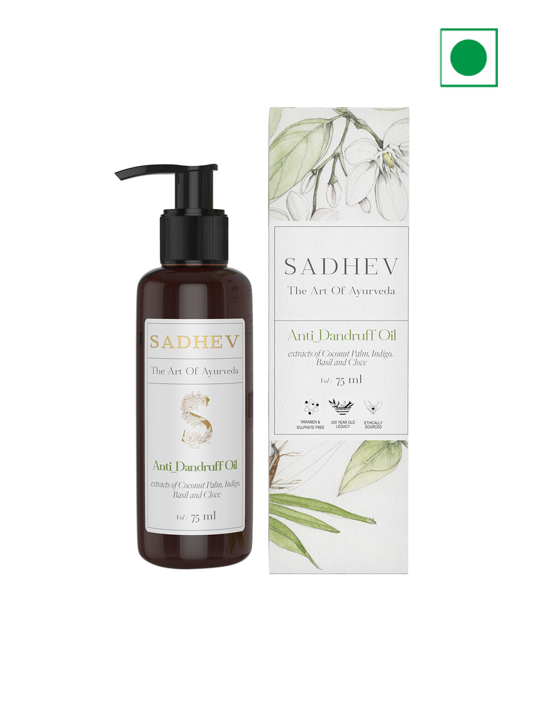 SADHEV Ayurvedic Anti-Dandruff Oil with Coconut Palm & Basil - 75 ml