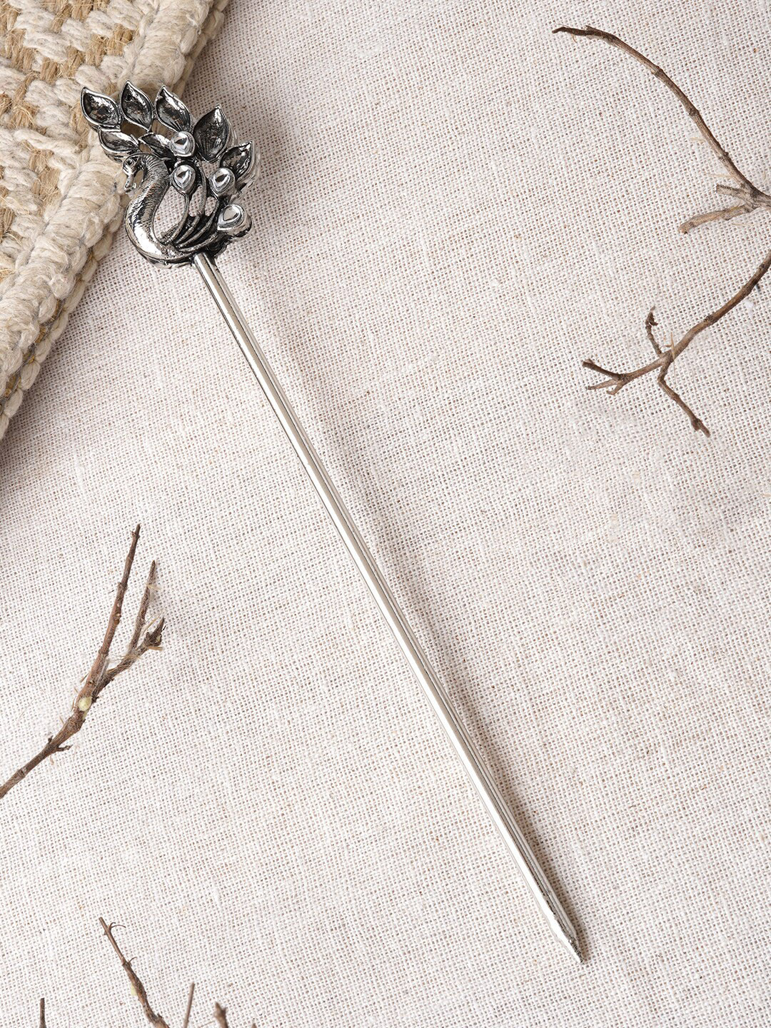 TEEJH Mayuri Oxidised Peacock Juda Hairstick