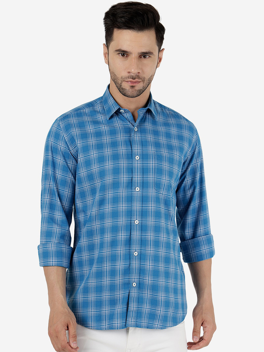 JADE BLUE Slim Fit Checked Cotton Casual Shirt