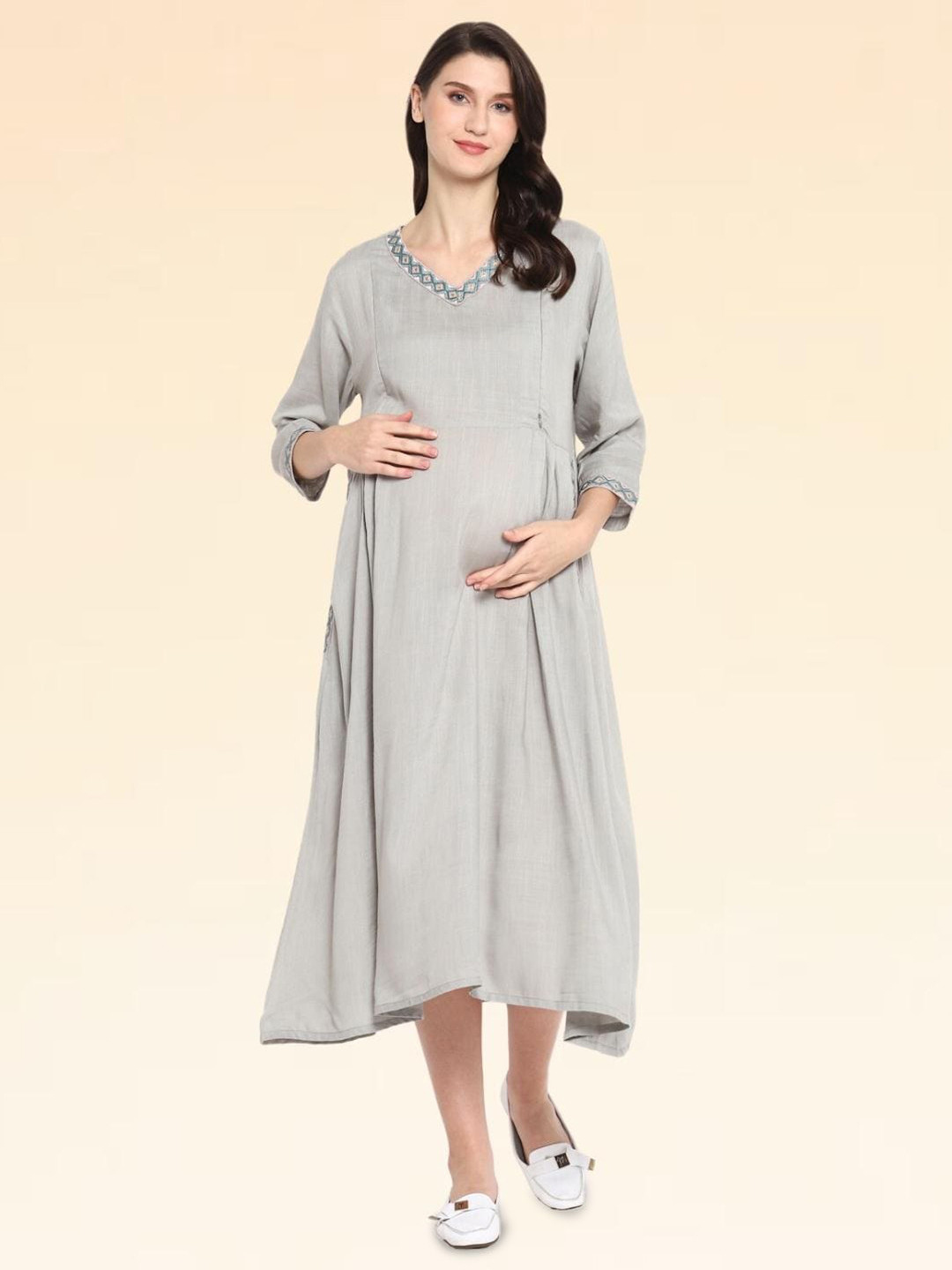 House Of Zelena V-Neck Maternity A-Line Midi Dress