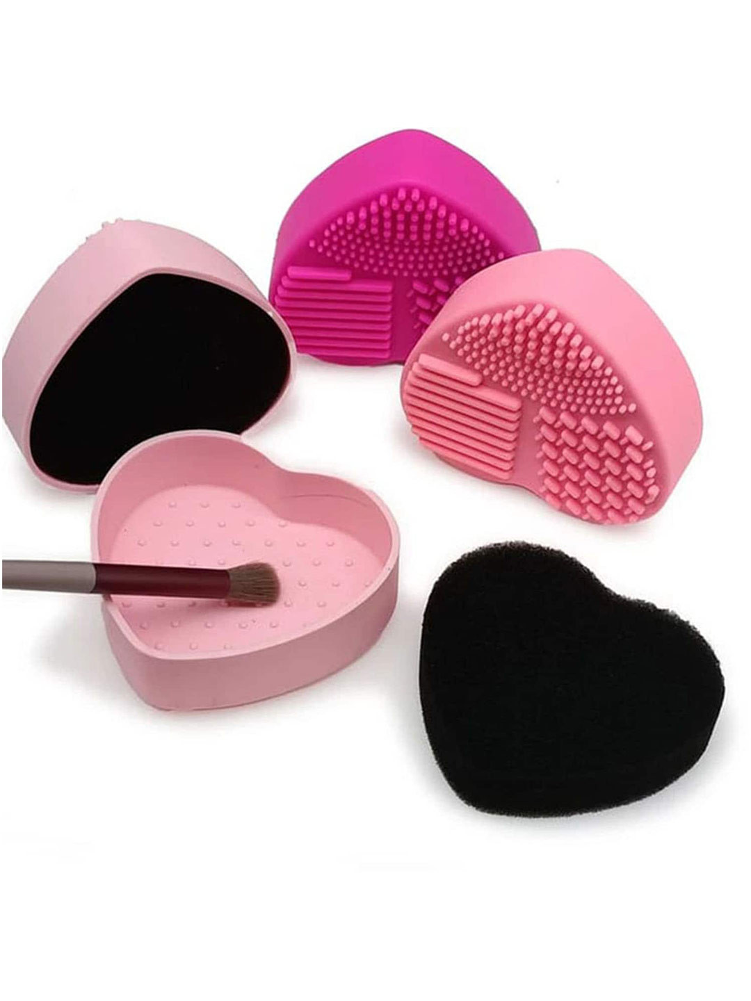 Veoni BELLE Heart Shape Portable Silicone Cosmetic Brush Cleaning Pad - Pink