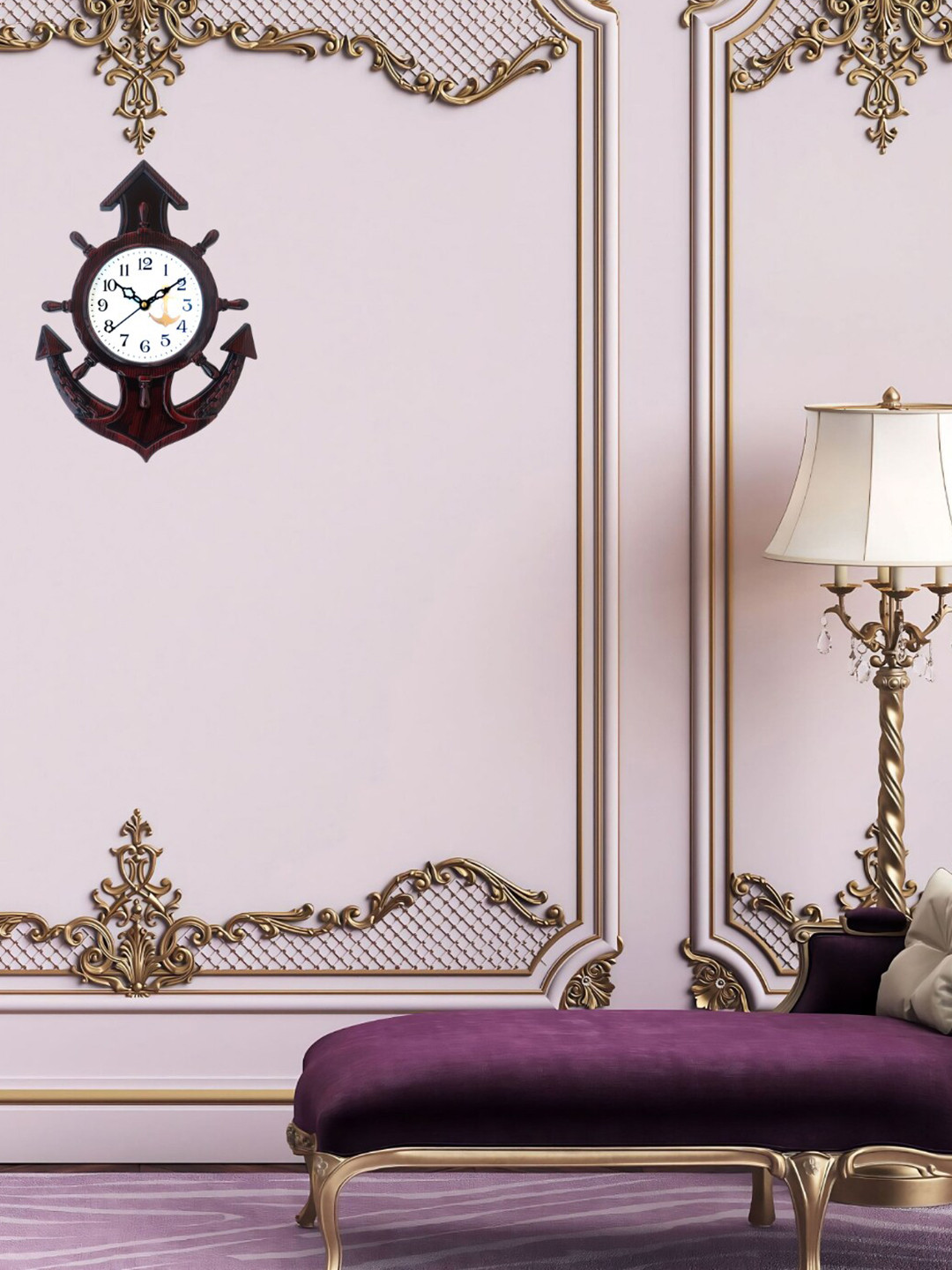 Grabbasket Brown & White Printed Abstract Shaped Contemporary Analogue Wall Clock