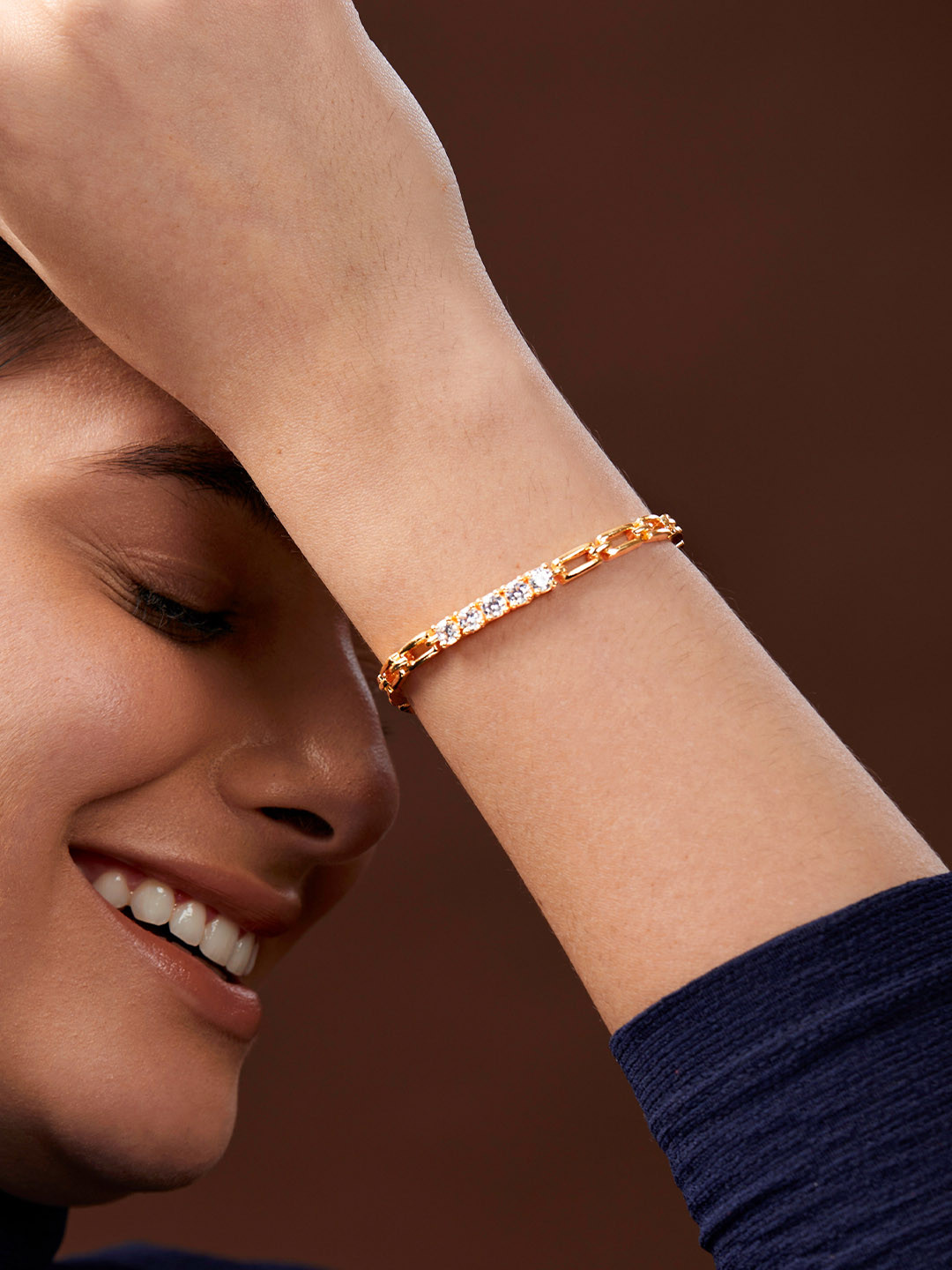MINUTIAE Brass Crystals Gold-Plated Link Bracelet