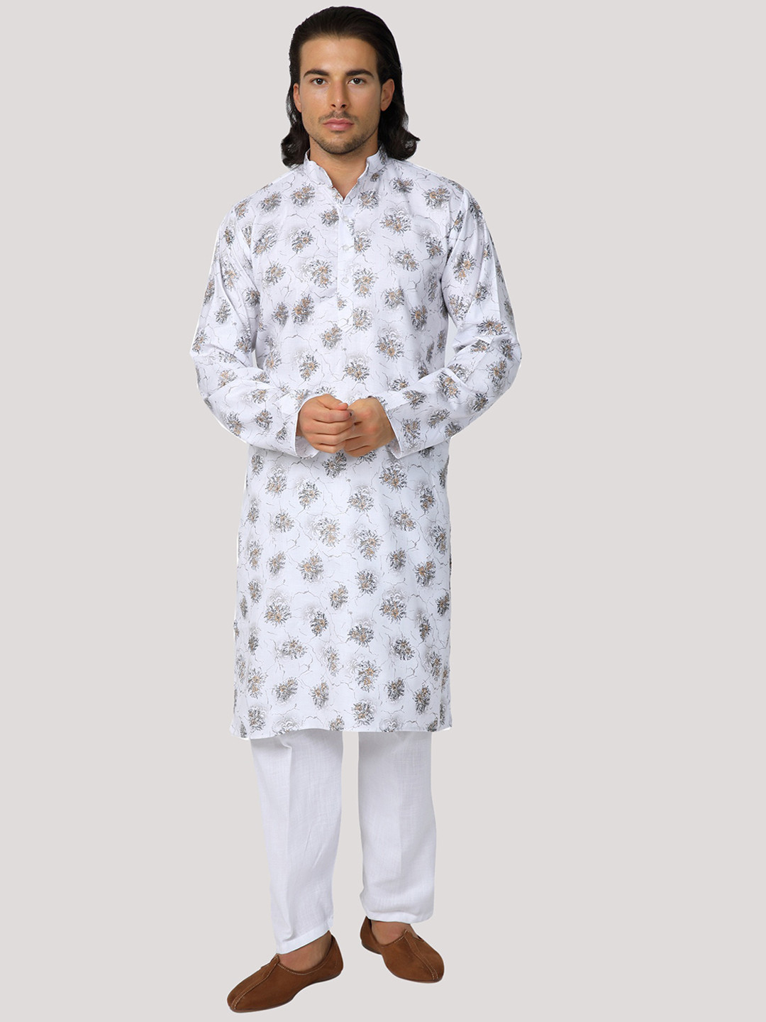 MAG Floral Printed Mandarin Collar Regular Kurta with Pyjama