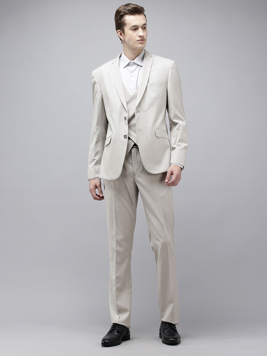 Van Heusen  Skinny Fit Self Design Single-Breasted Two-Piece Formal Suits