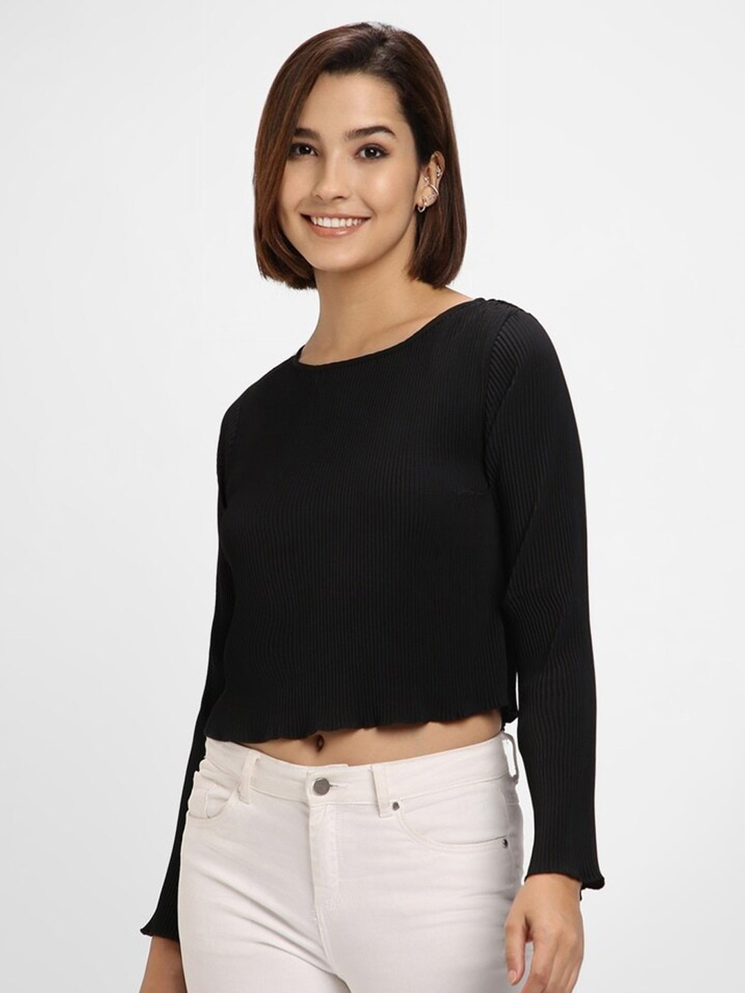 FOREVER 21 Black Ribbed Regular Crop Top