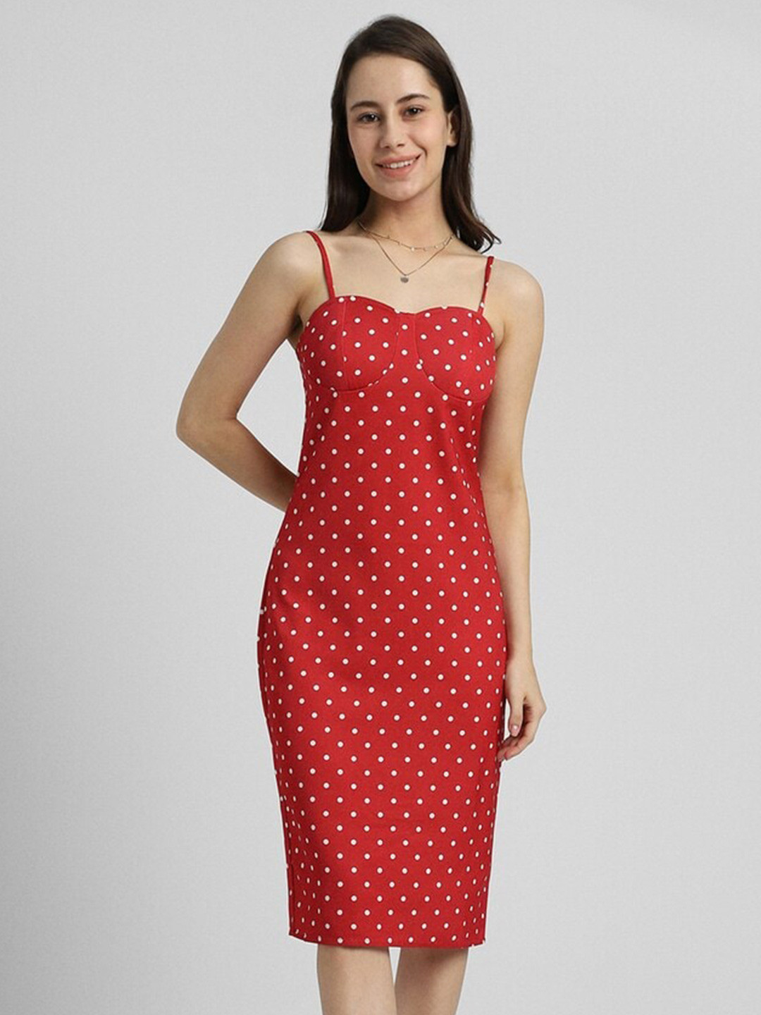 FOREVER 21 Red Polka Dot Printed Sheath Dress