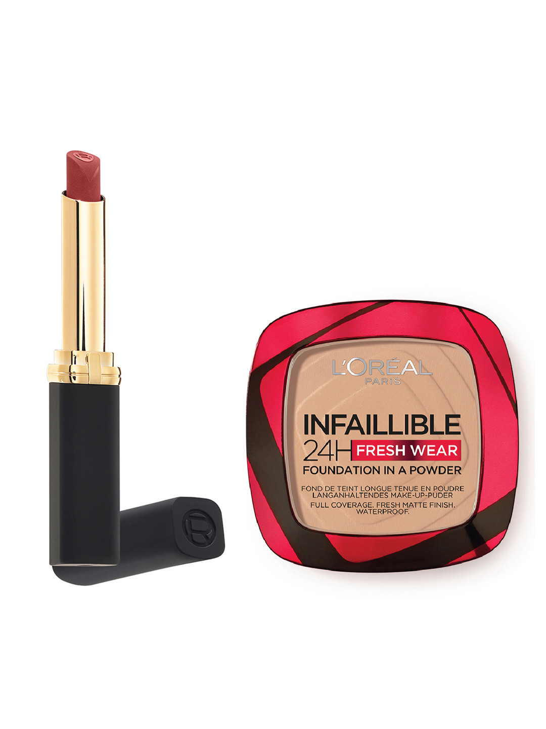LOreal Paris Infallible Waterproof Powder Foundation + Color Riche Matte Lipstick
