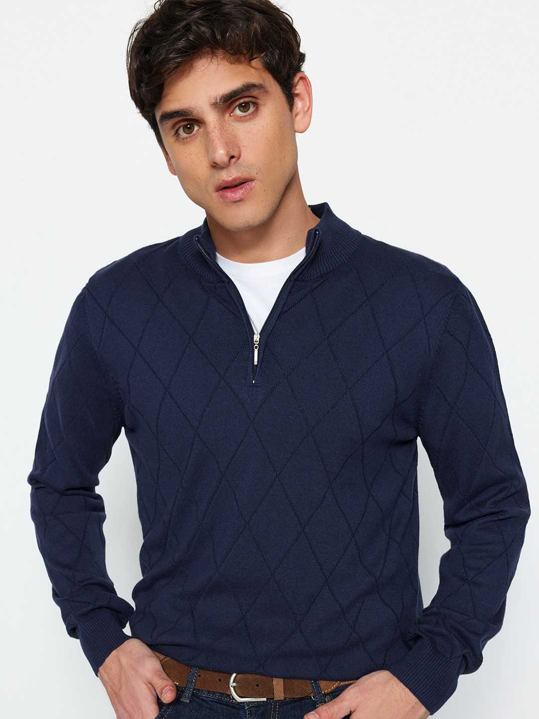 Trendyol Self Design Stand Collar Pullover