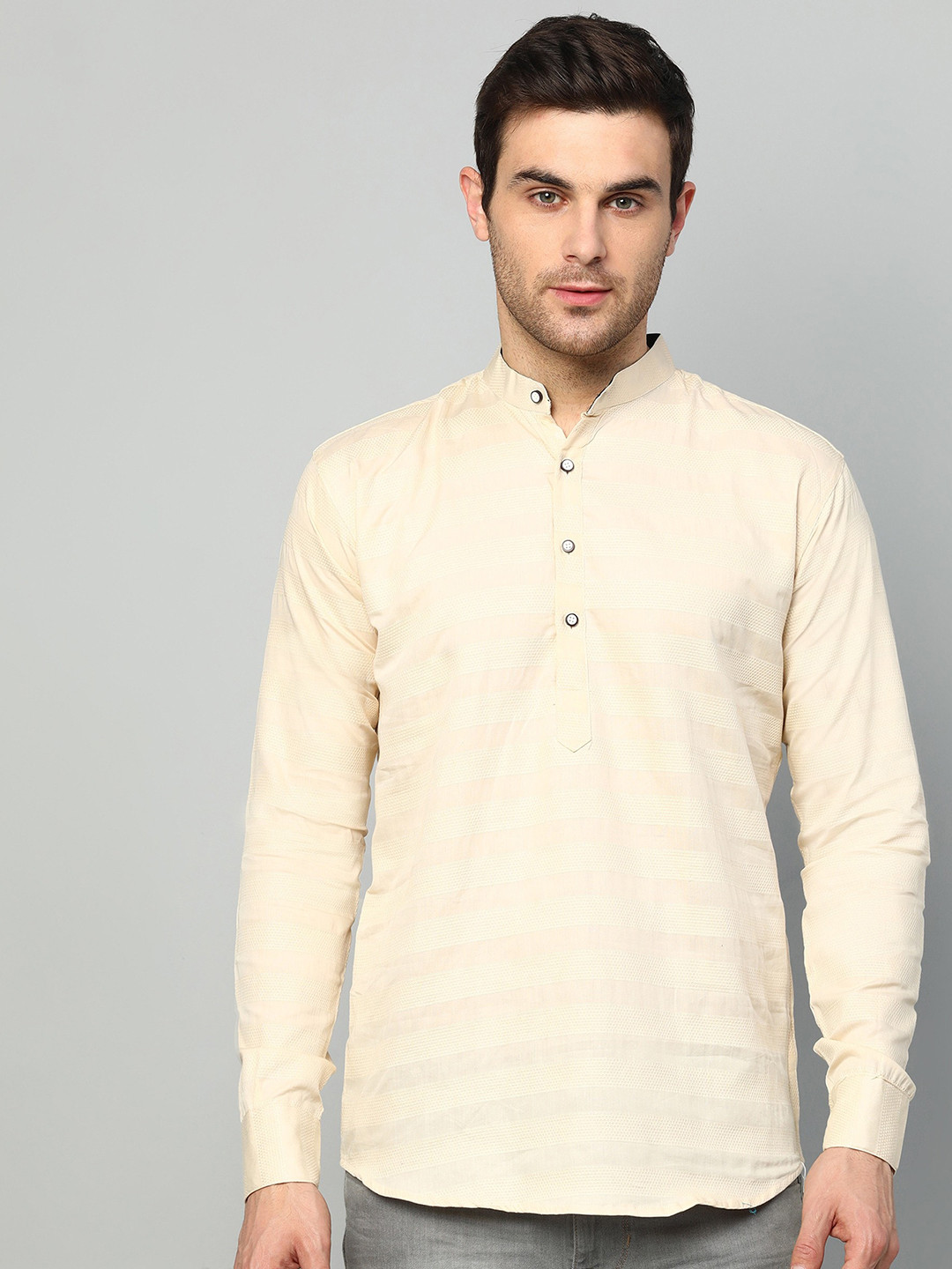 FUBAR Men Off White Thread Work Kurta