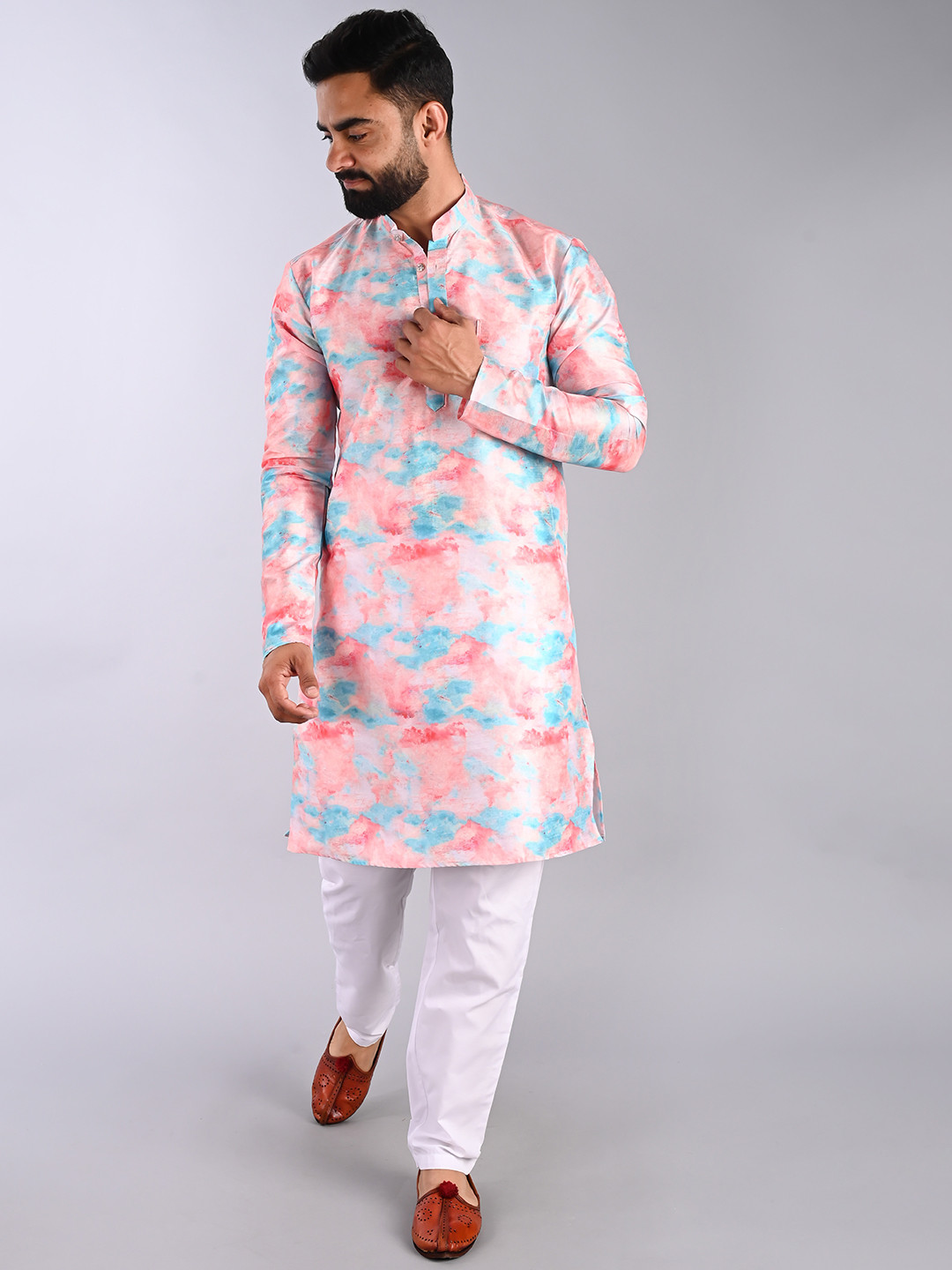 FUBAR Dyed Mandarin Collar Straight Kurta