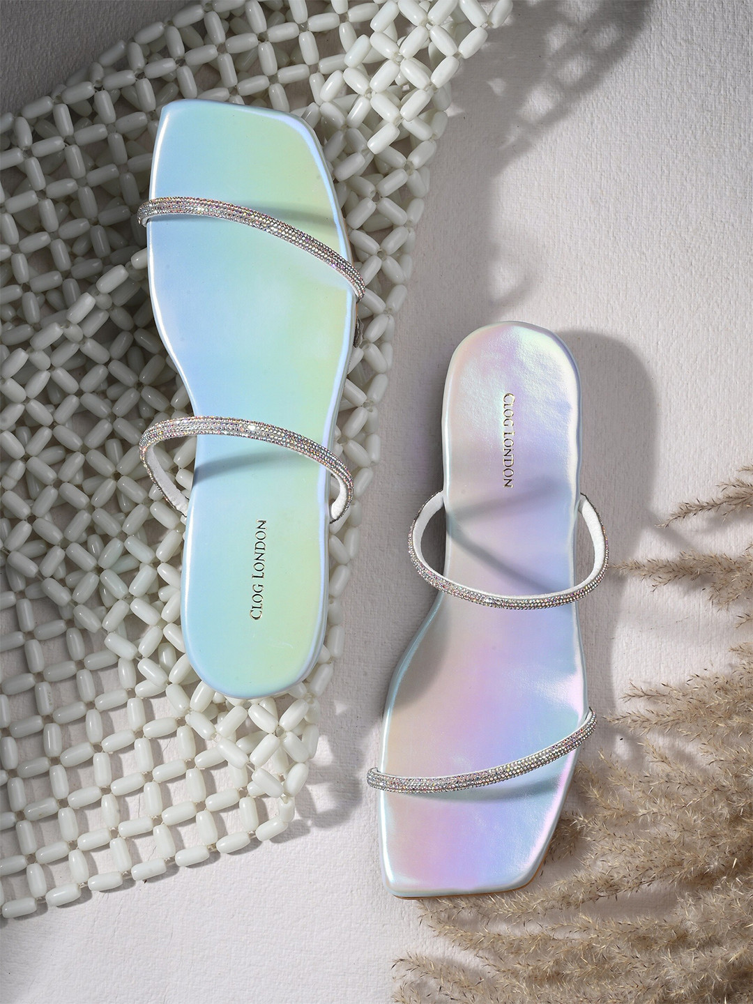 CLOG LONDON Embellished Open Toe Flats