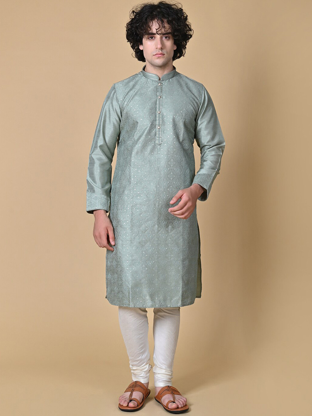 MAAHI FABS Ethnic Motifs Embroidered Sequinned Regular Kurta