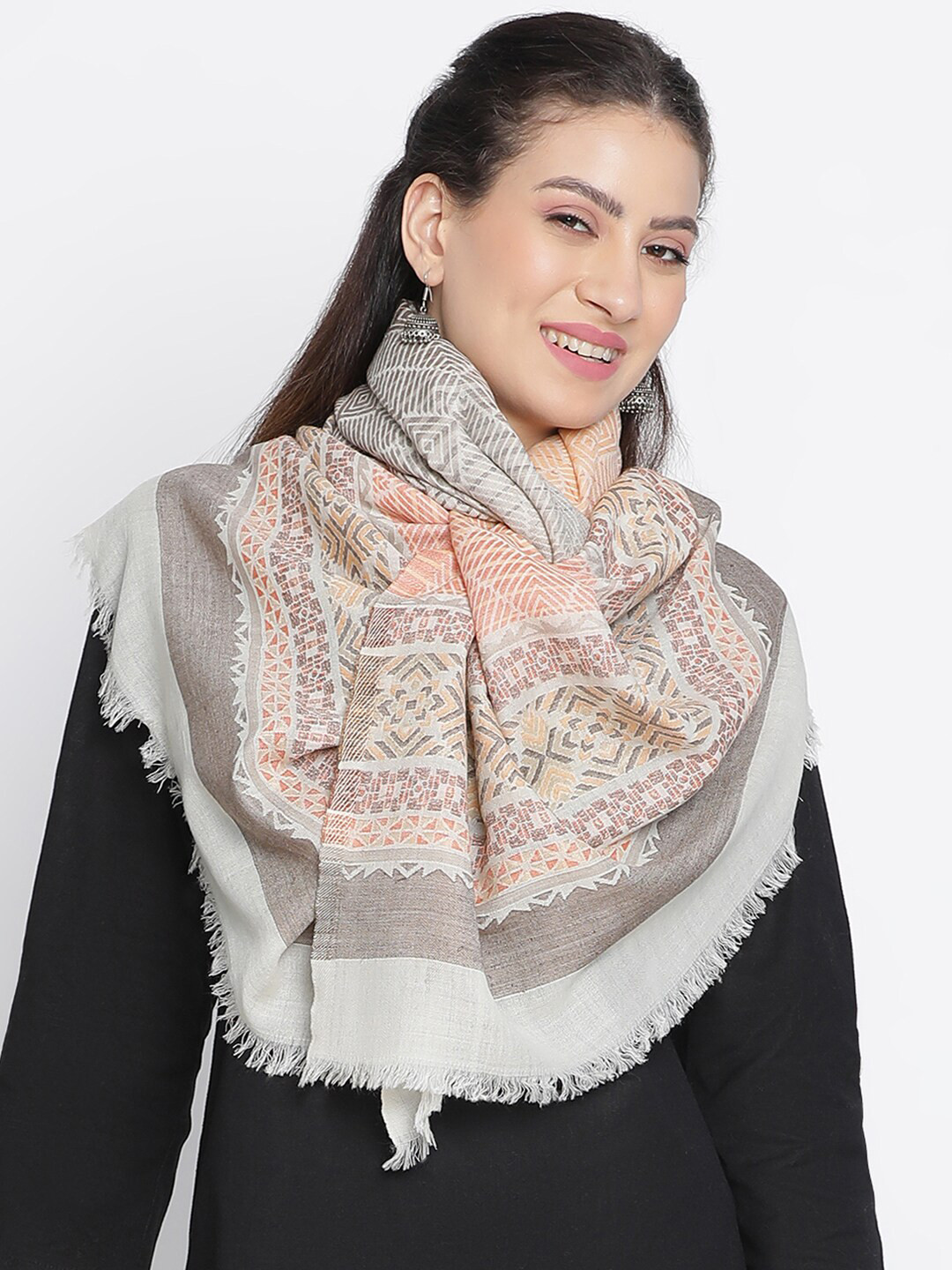 SHINGORA Sahara's Geometric Printed Jacquard Wool Stole