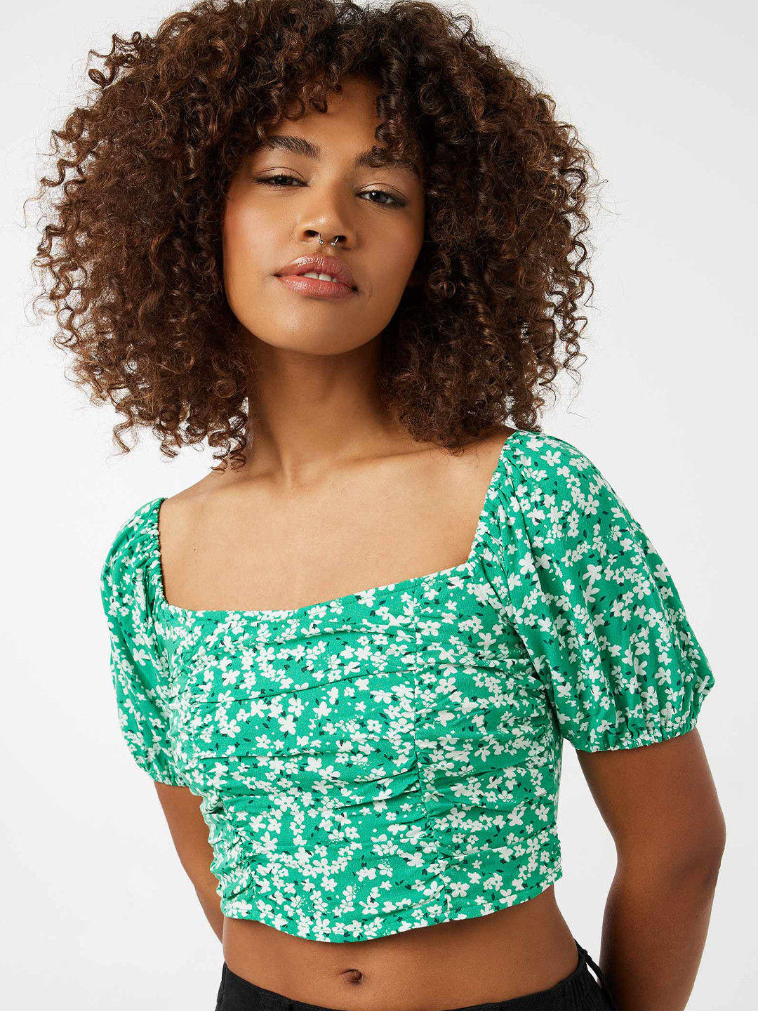 Ardene Floral Printed Puff Sleeve Crop Top