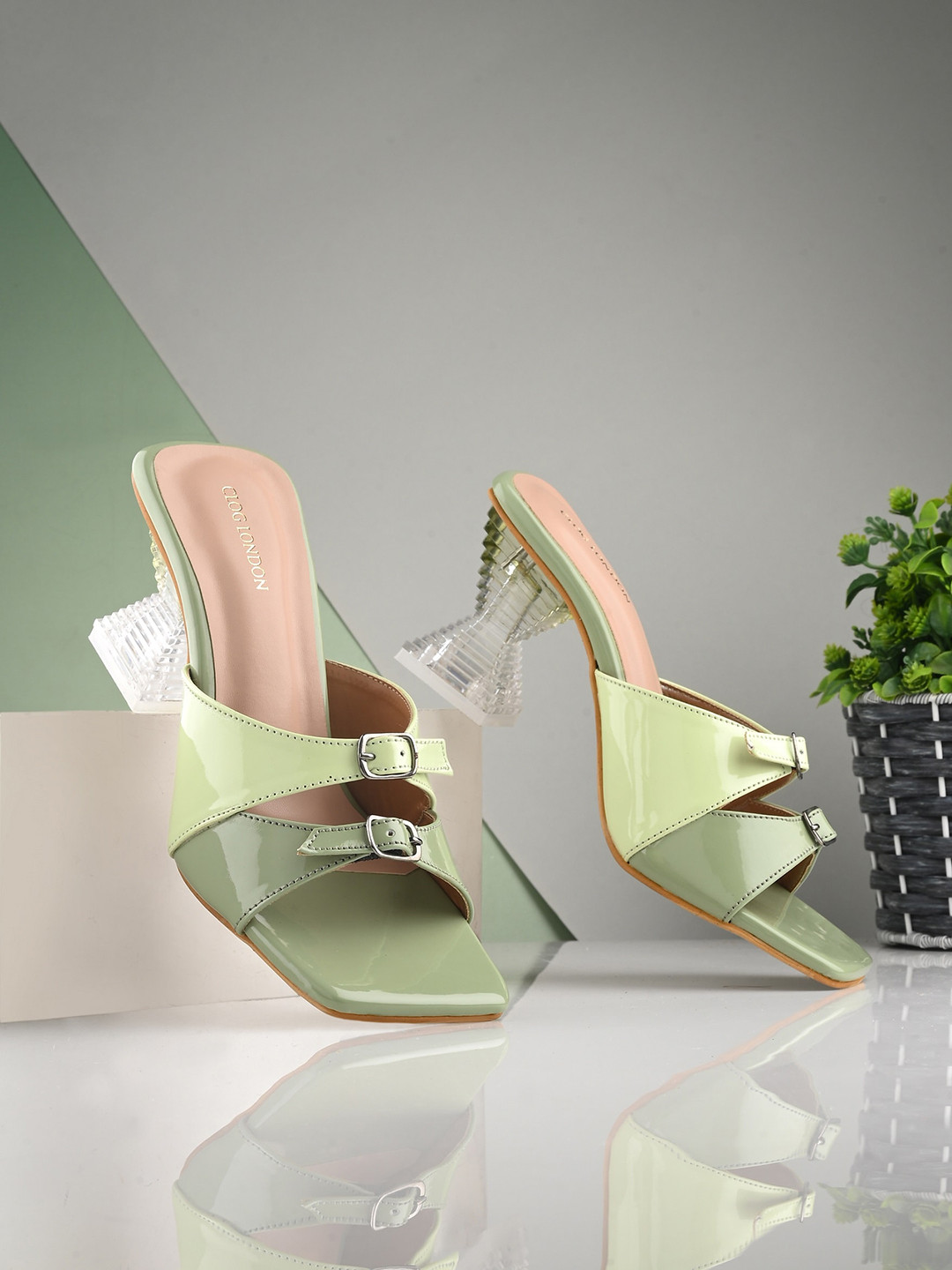 CLOG LONDON Open Toe Block Heels with Buckle Detail
