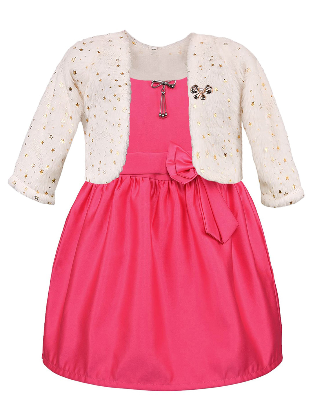 Wish Karo Girls Round Neck Corsage Silk Fit & Flare Dress With Jacket