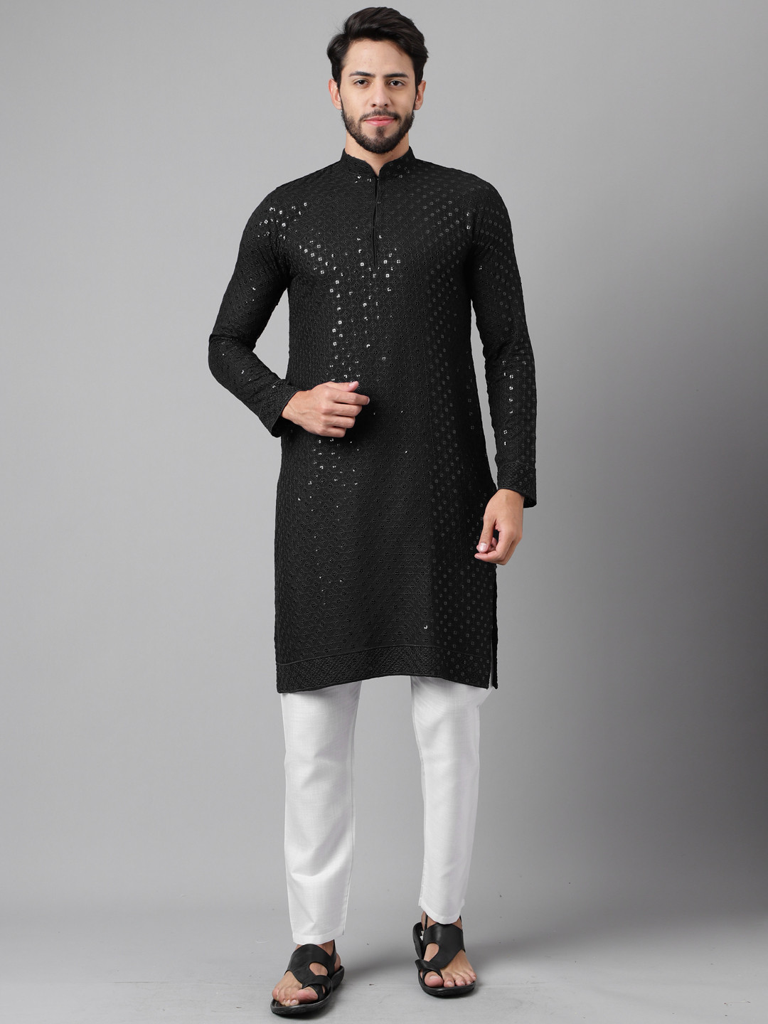 Sangria Ethnic Motifs Embroidered Sequinned Detailed Cotton Silk Straight Kurta