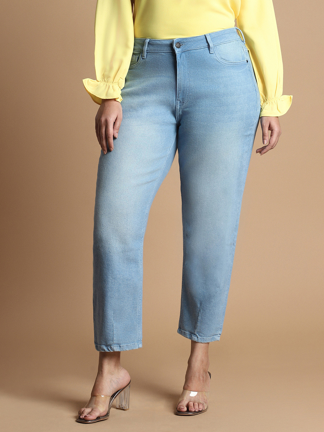 Allen Solly Woman Women Tapered Fit High-Rise Light Fade Stretchable Cropped Jeans