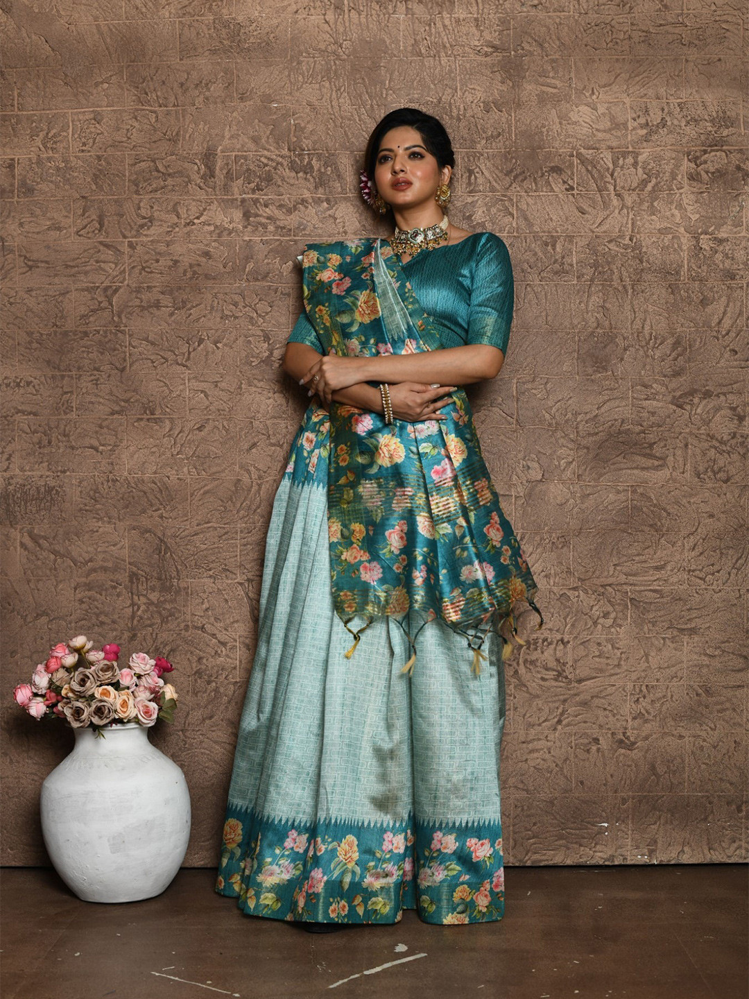 VISHNU WEAVES Ethnic Motifs Printed Silk Cotton Saree
