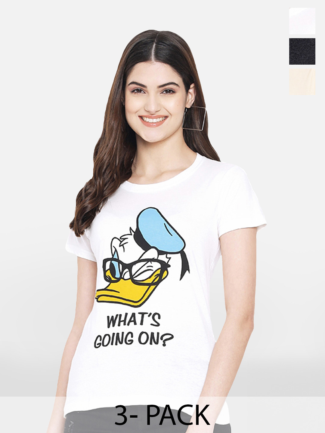 Fabflee Pack Of 3 Donald duck Printed Short Sleeves Regular Fit Cotton T-shirt