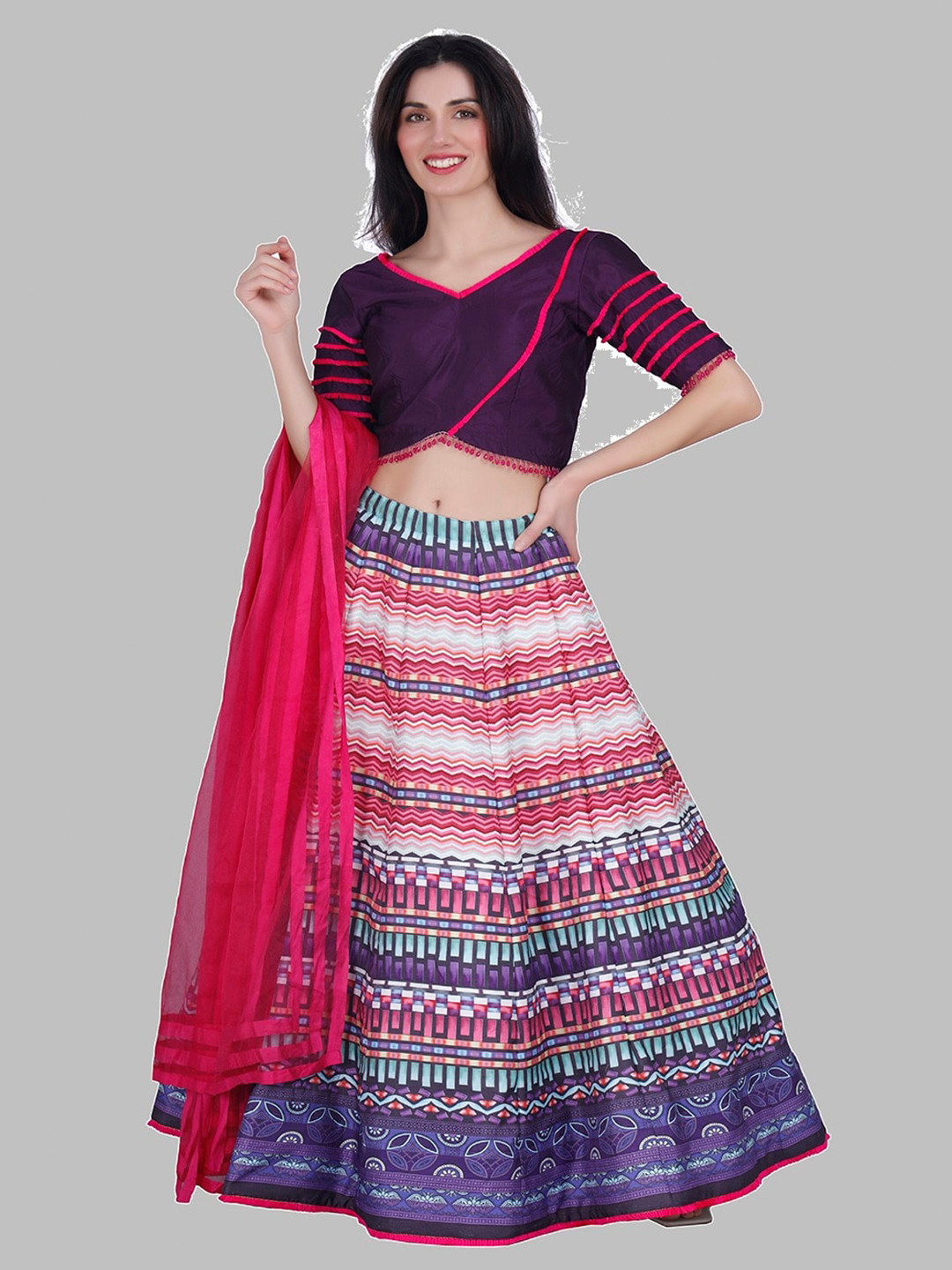 MILU MADAN Ethnic Motifs Printed Beads And Stones Ready to Wear Lehenga Choli