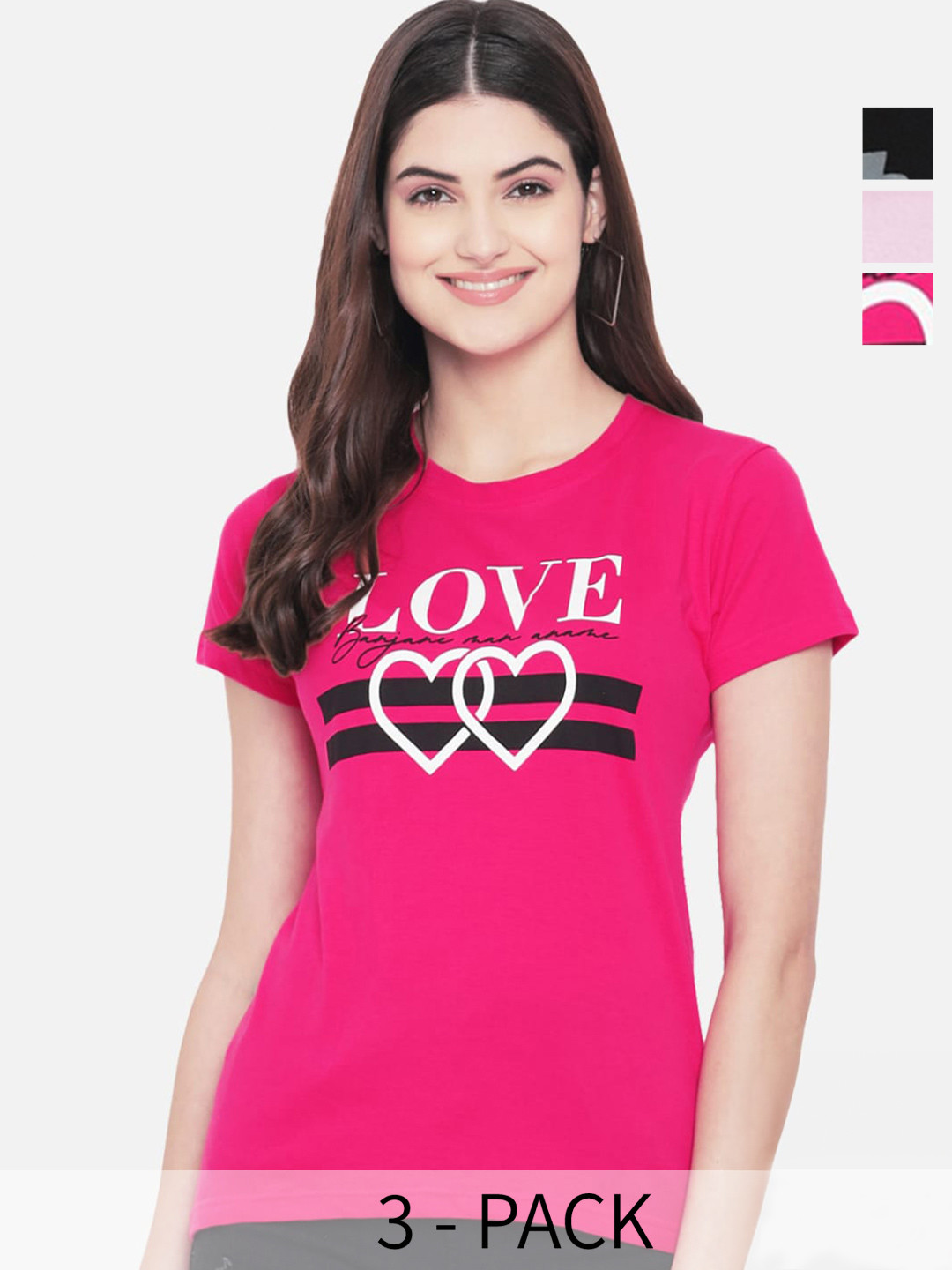 Fabflee Pack of 3 Typography Printed Cotton T-shirt