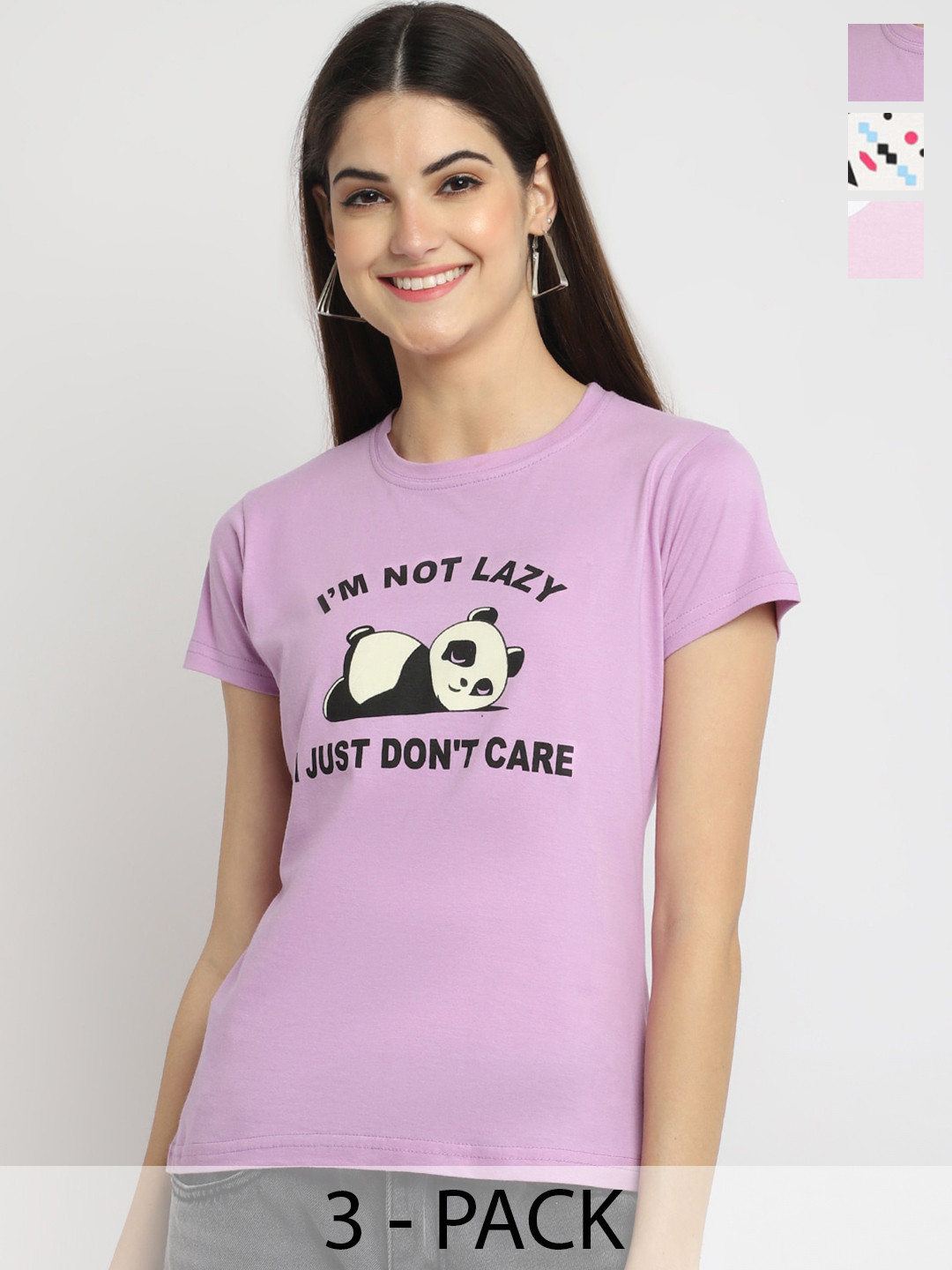 Fabflee Pack Of 3 Panda Printed Cotton T-shirts